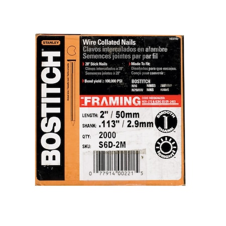 Bostitch Collated Framing Nail, Steel, Coated Finish, 28 Degrees S6D-FH